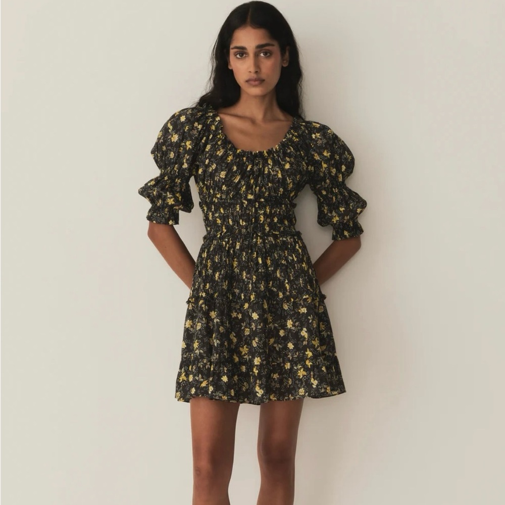 NWT Doen Ismene Mini Dress in Noir Winding Blossoms, Size Medium